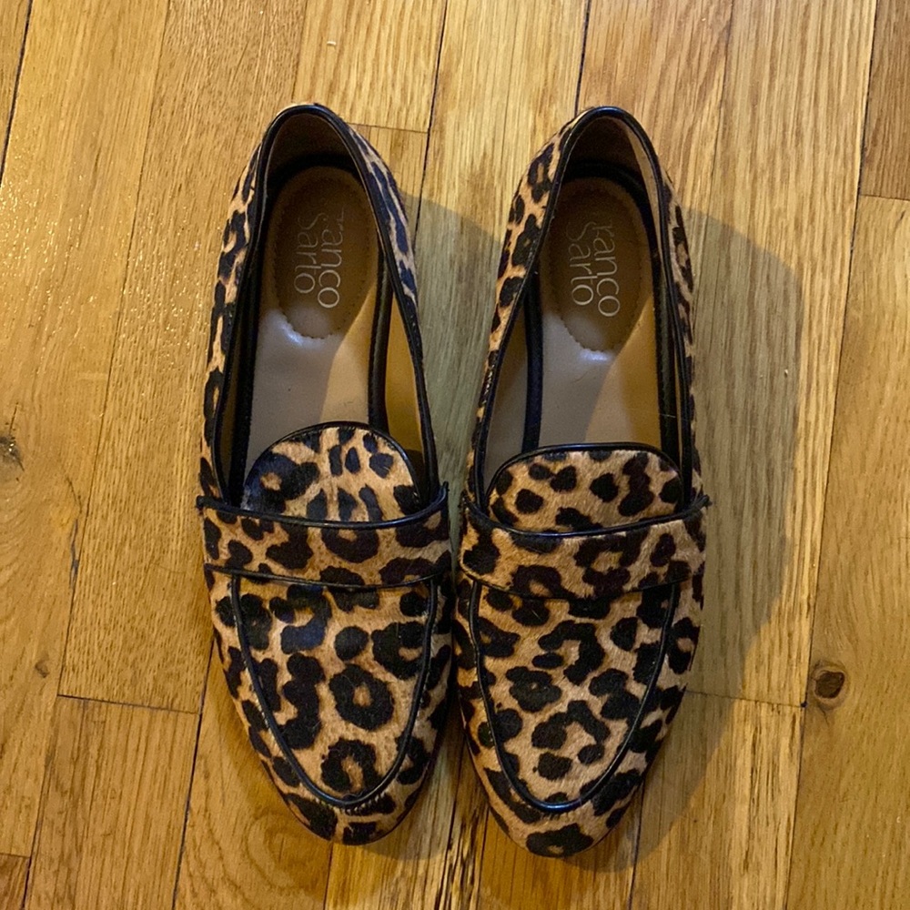 Franco Sarto Leopard Loafers, Size 8